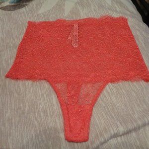 VICTORIA'S Secret High Waisted High Rise Lace Thong Coral Panties Size Medium